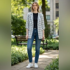 Rachel Zoe Cream and Black Plaid Blazer